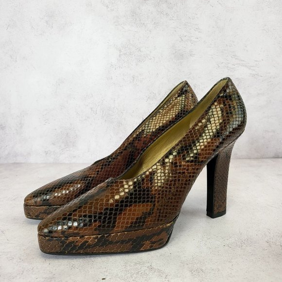 Yves‎ Saint Laurent Shoes Leather 7.5 Sandals Snakeskin Pump Snake YSL $2,507 - Picture 1 of 14
